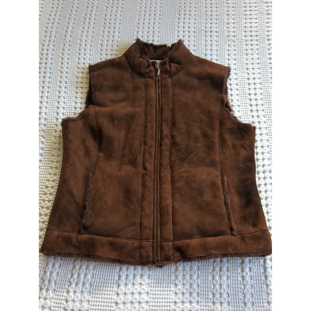 Pendleton Lamb Shearling Leather Vest Size Medium Brown Full Zip Mock Neck